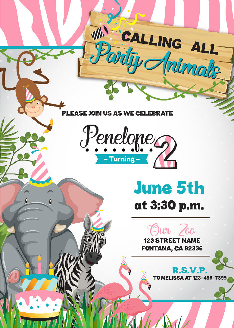 Party Animals Birthday Invitations