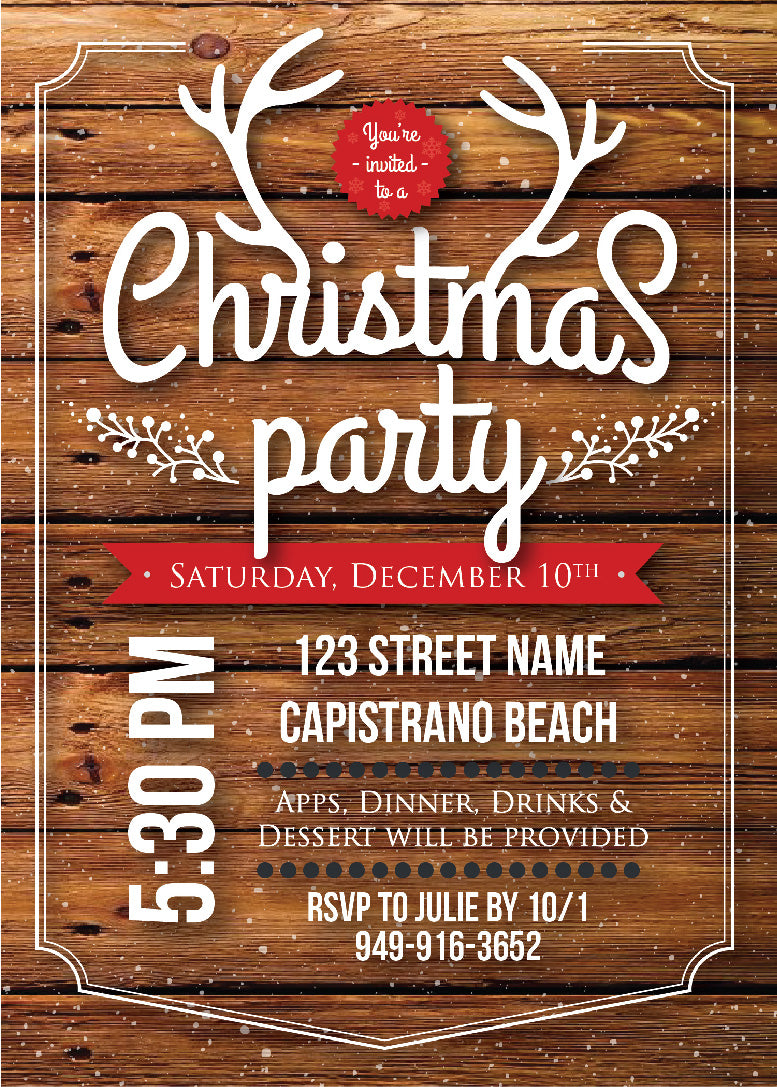 Rustic Antlers Christmas Party Invitations