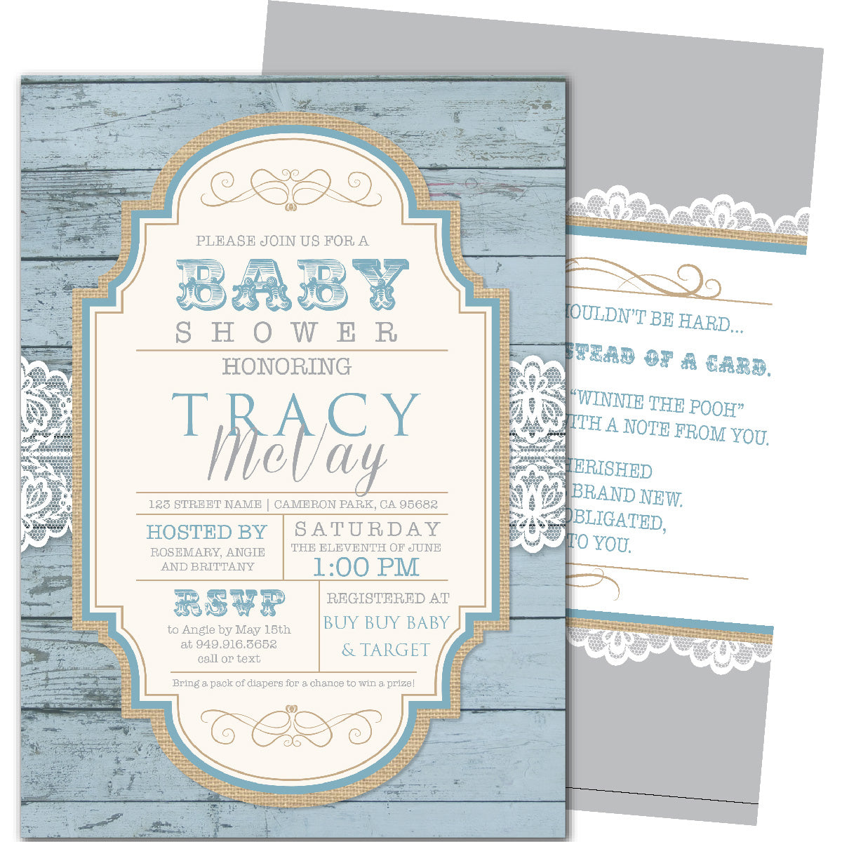 Rustic Blue Baby Shower Invitation