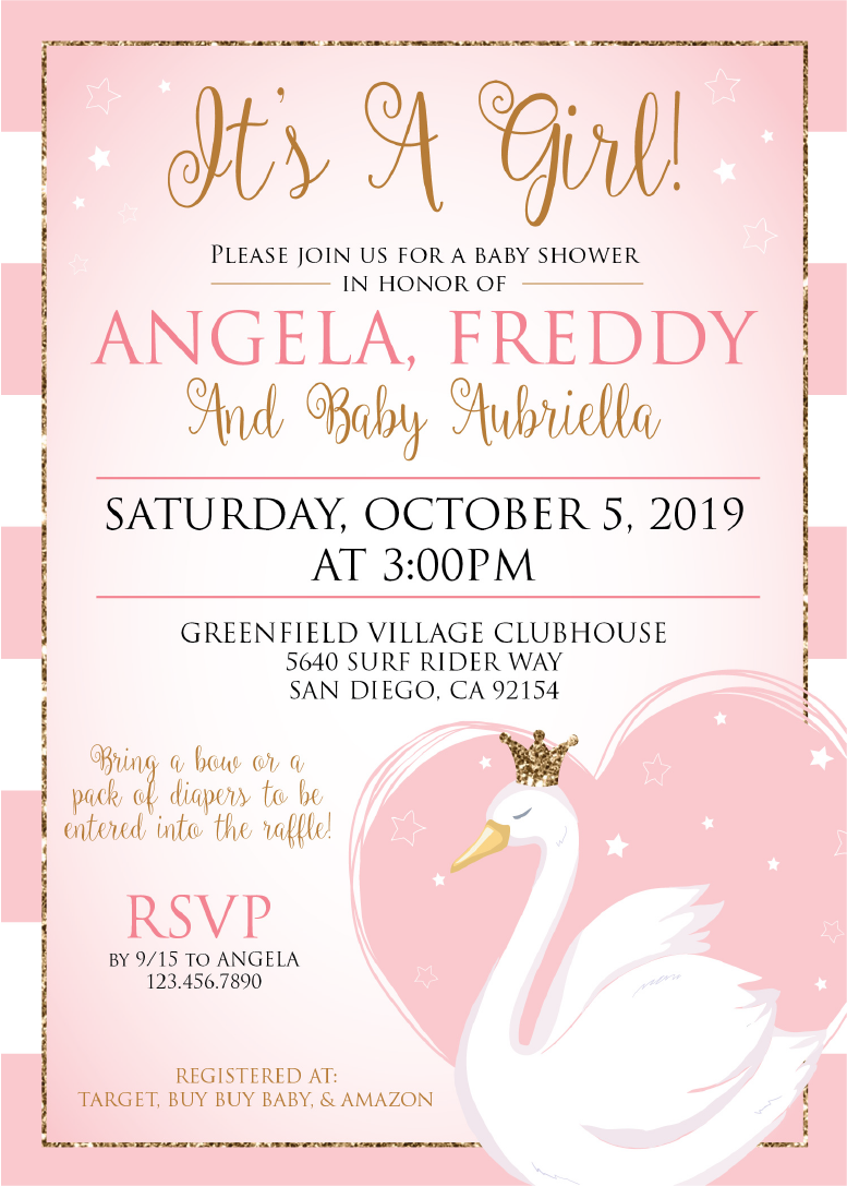 Swan Princess Baby Shower Invitations