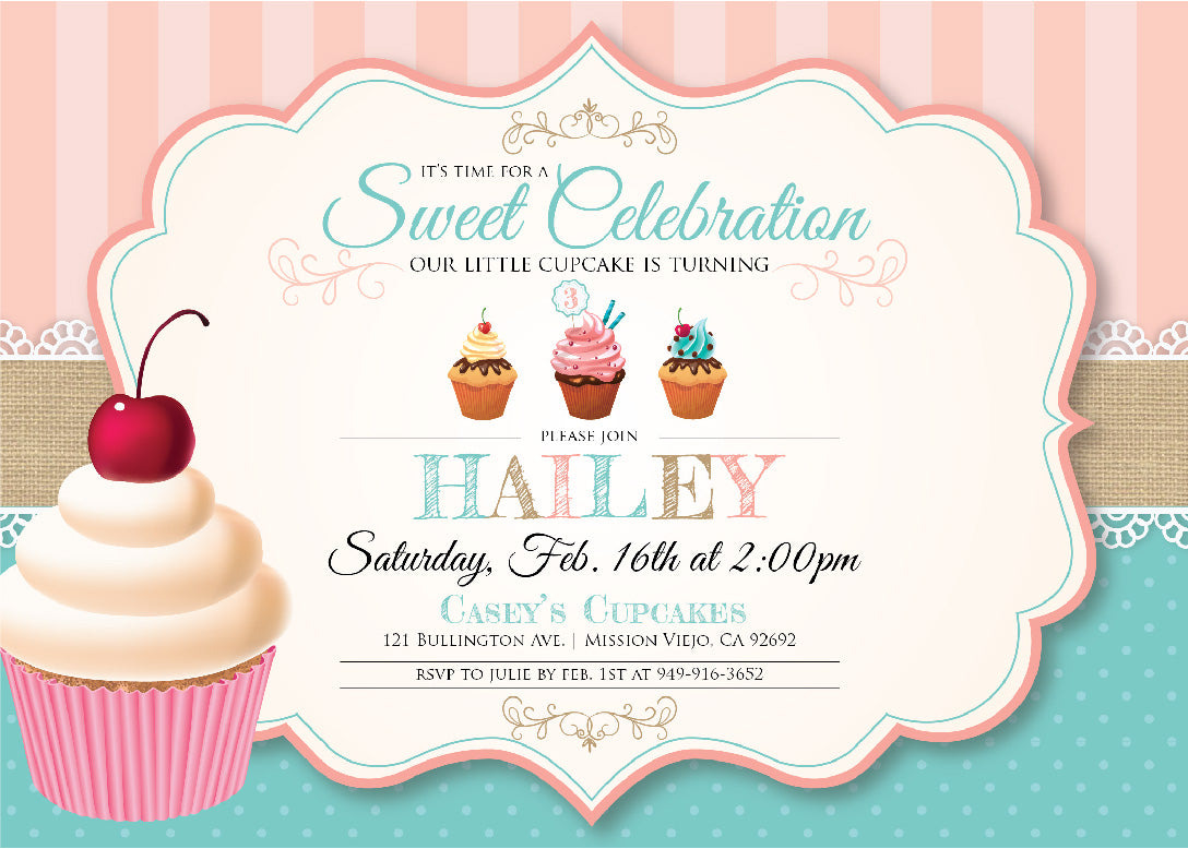 Sweet Cupcake Birthday Invitations