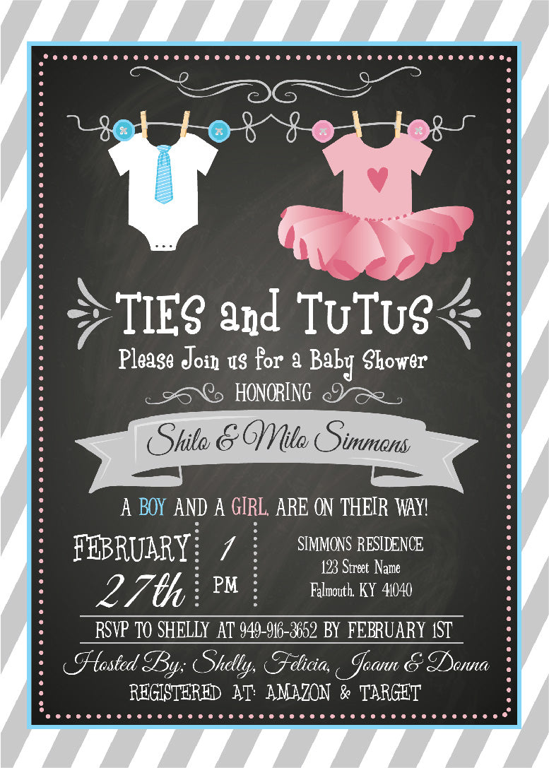 Ties & Tutus Baby Shower Invitation