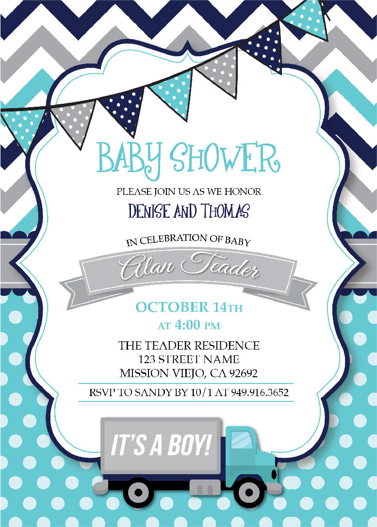 Truckin' Baby, Baby Shower Invitation