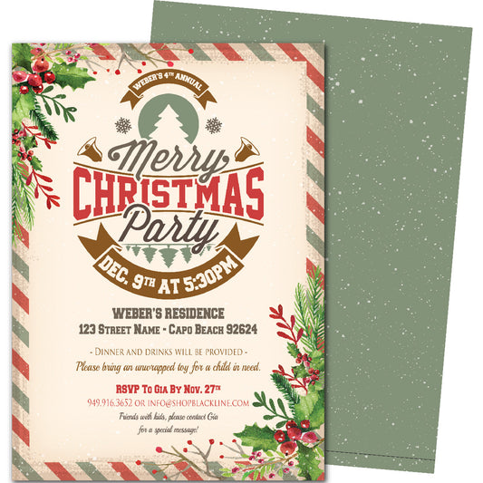 Vintage Touch Christmas Party Invitations