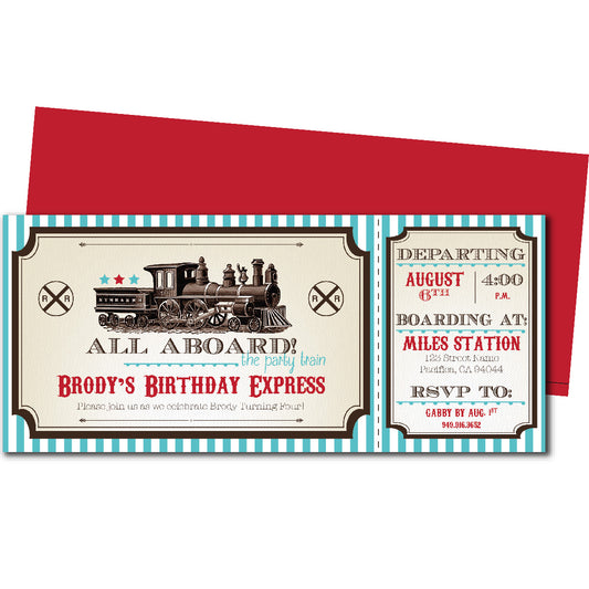 Vintage Train Birthday Invitations
